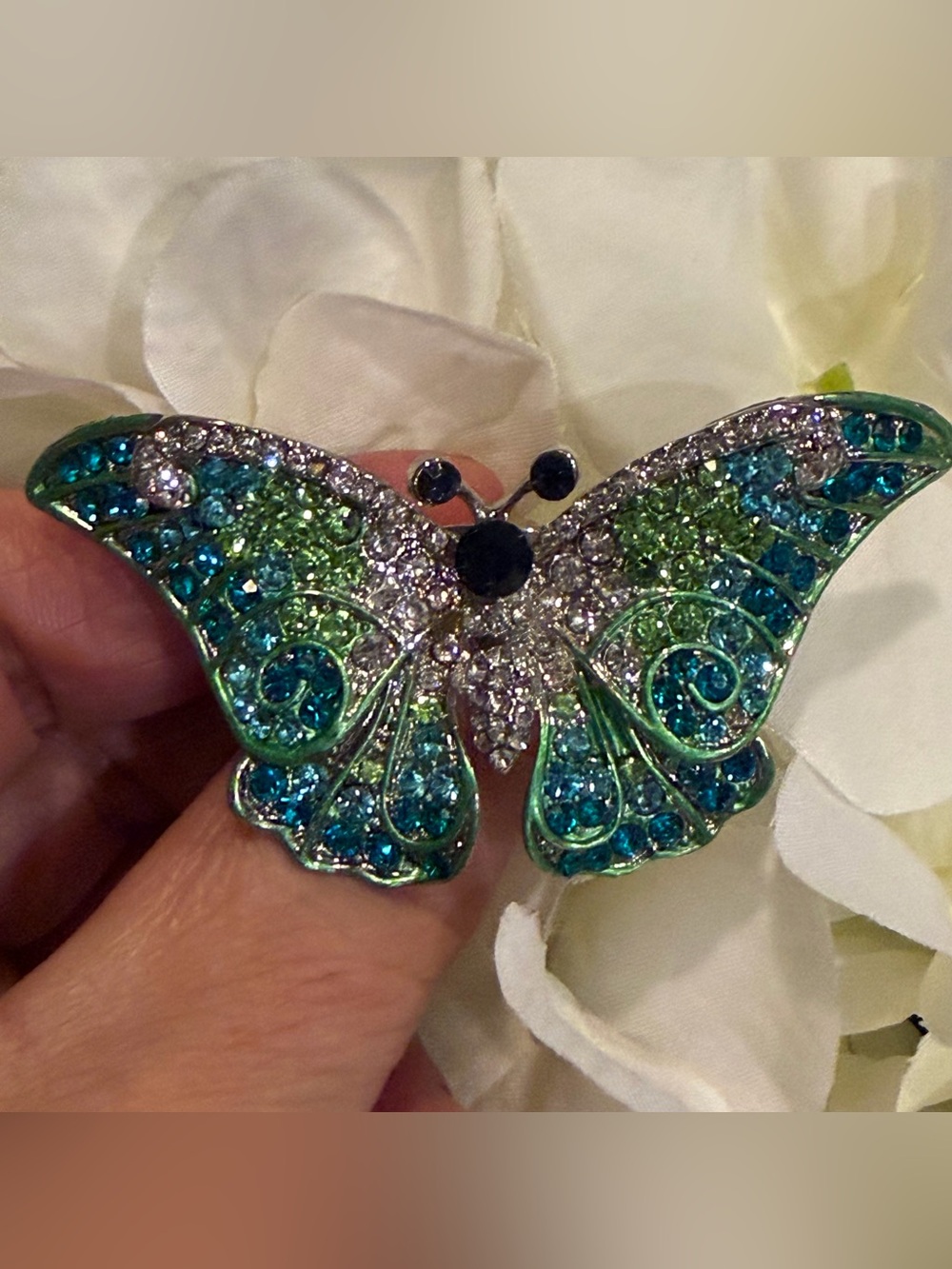 Oversized Rhinestone Butterfly Statement Cocktail Ring - Adjustable